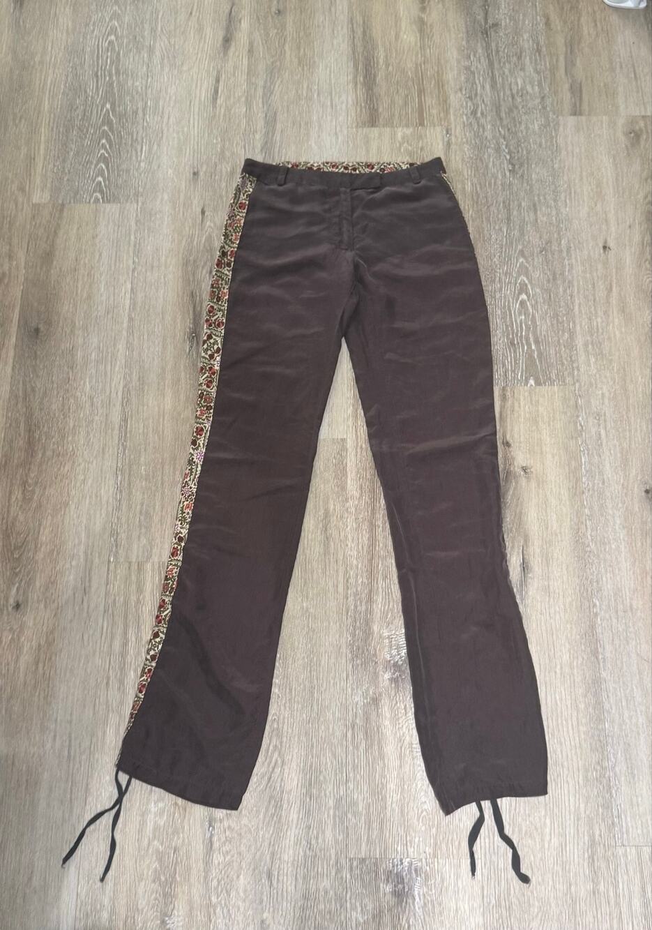 Vintage Nicole Miller Miller Girl 100% Silk Floral Side Stripe Pants Size 0